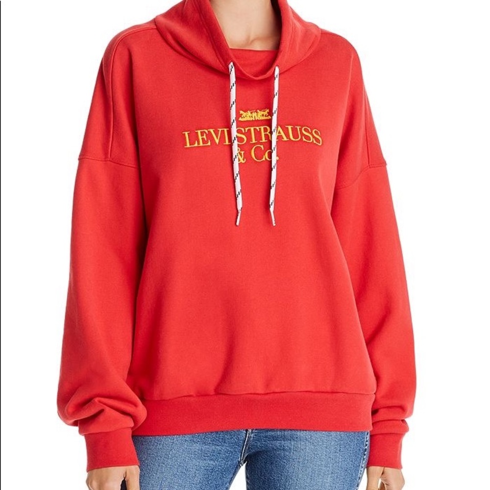 Levi’s Sadie Funnel Neck Sweatshirt in Brilliant Red 90’s Logo (S) - Picture 3 of 6